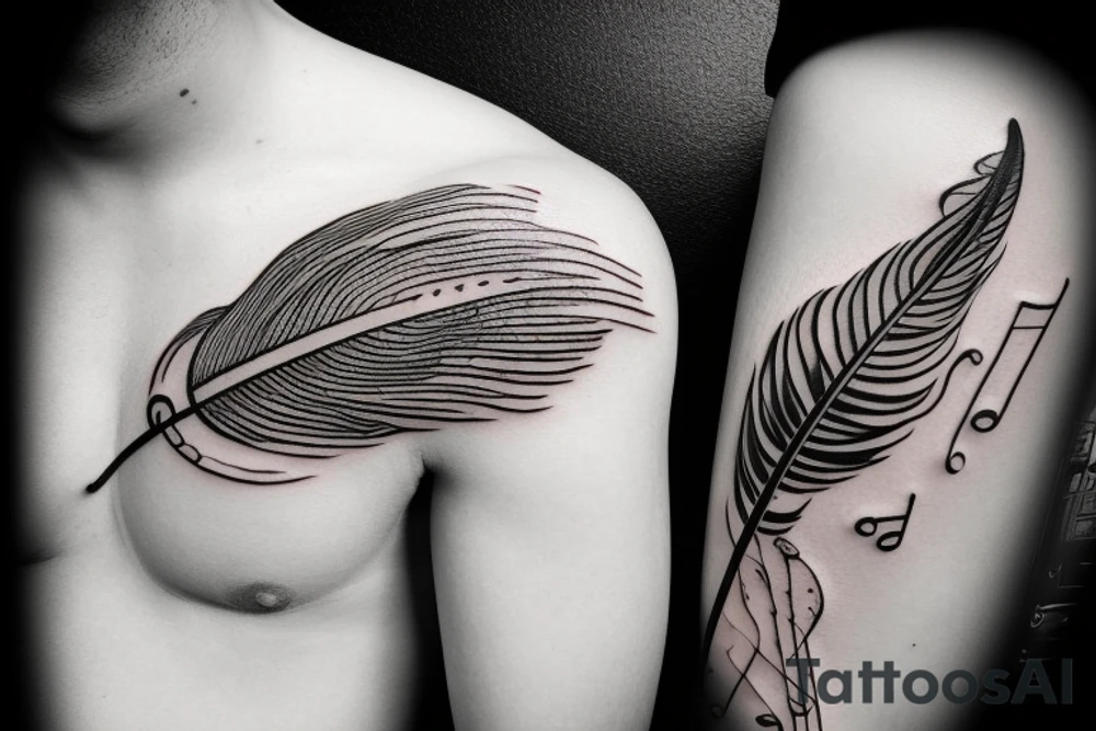 Feather with musical notes tattoo idea