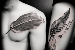 Feather with musical notes tattoo idea