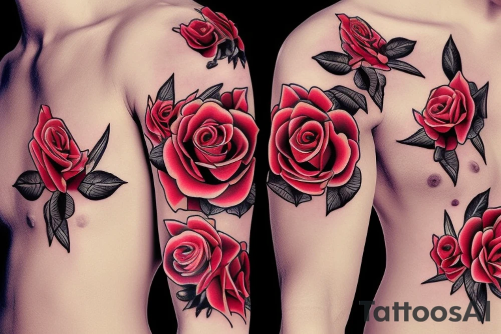 roses on fire tattoo idea