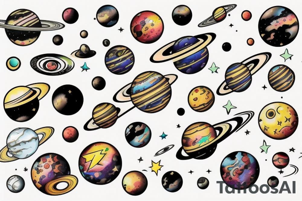 Cosmic Geometric Space Planets tattoo idea