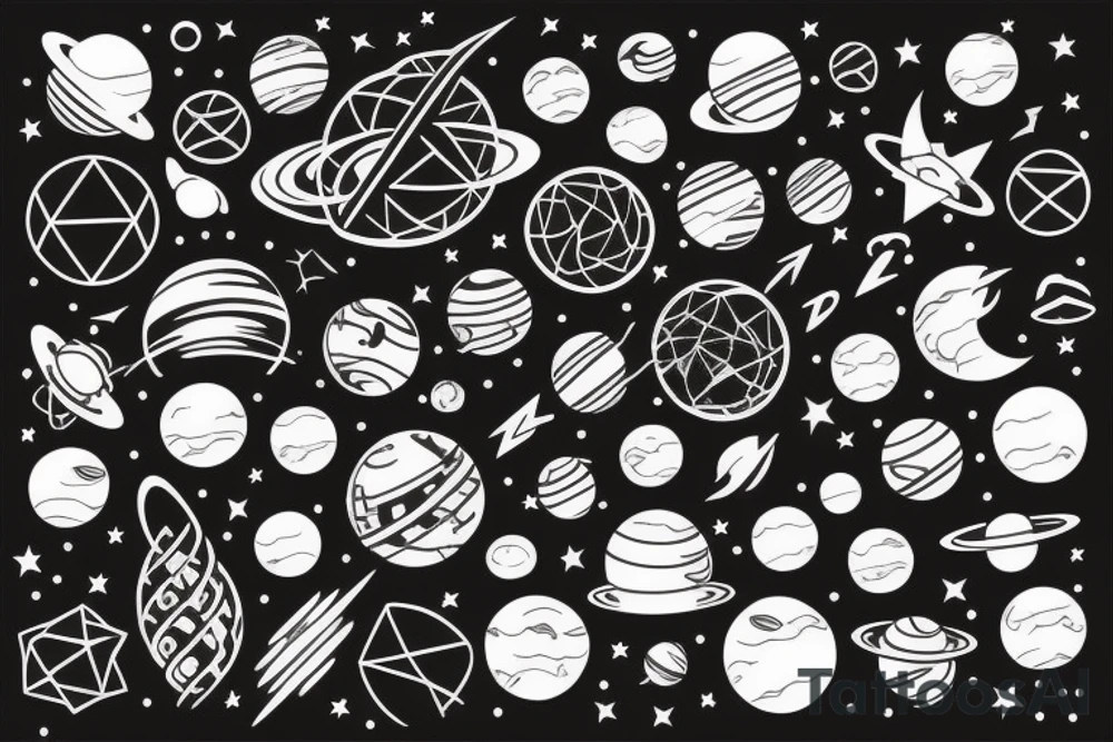 Cosmic Geometric Space Planets tattoo idea
