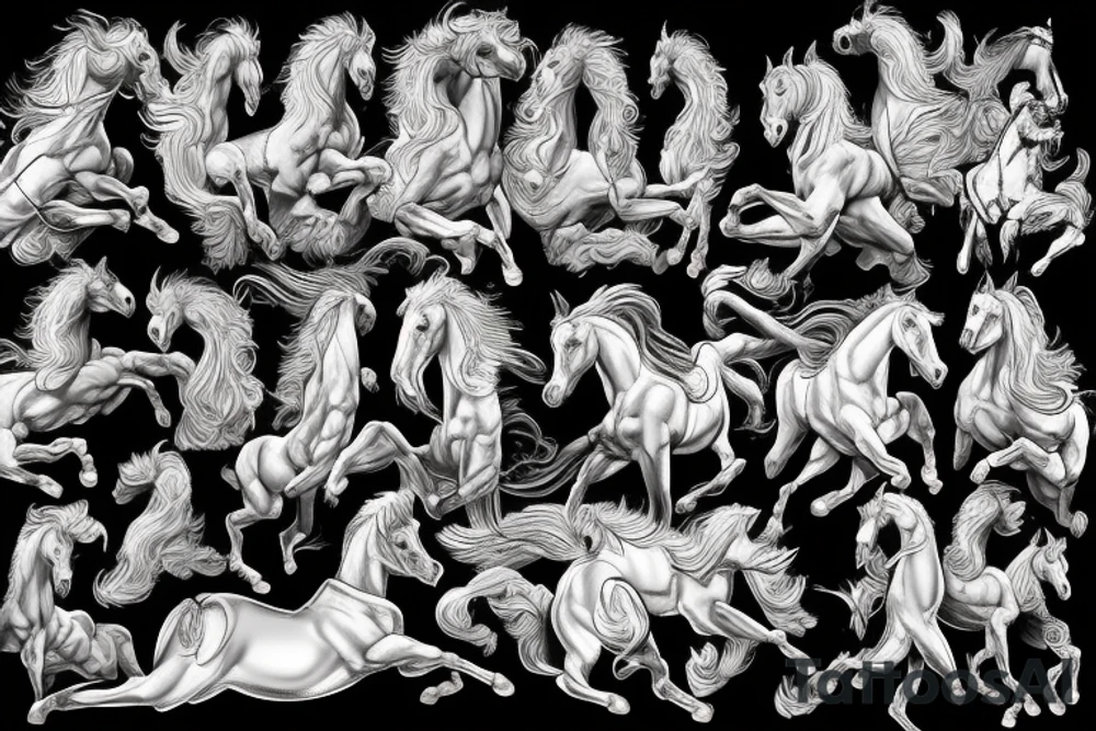 zeus with pegasus horses, greek stairs and lightning tattoo idea