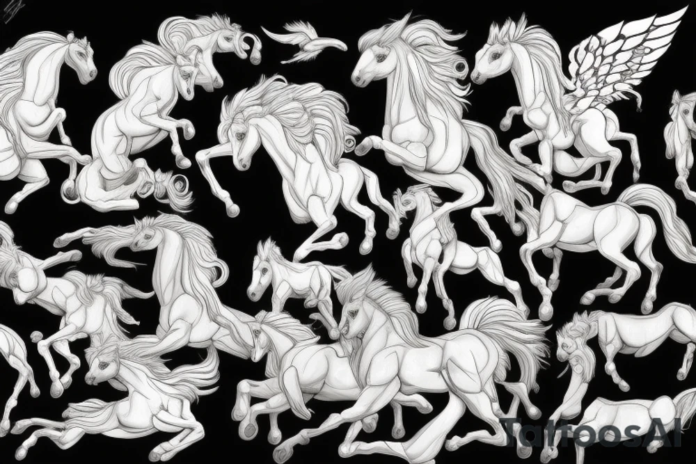 zeus with pegasus horses, greek stairs and lightning tattoo idea