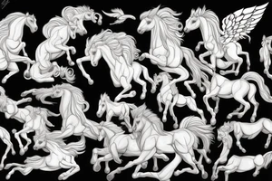 zeus with pegasus horses, greek stairs and lightning tattoo idea