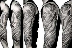 half sleeve with face of Zeus and greek stairs and lightning in the background tattoo idea