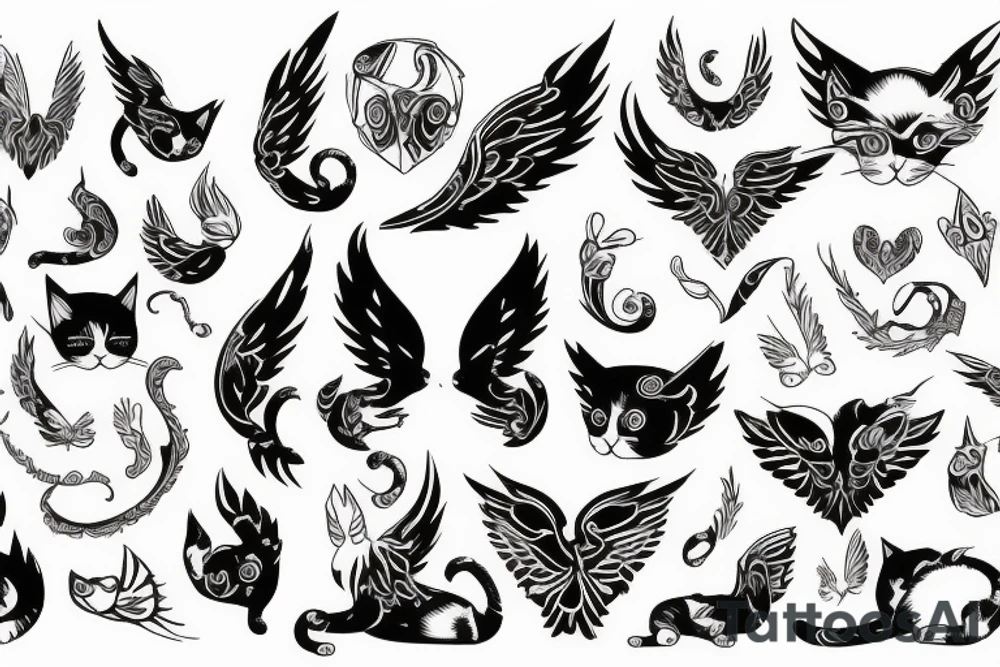 cat with attached wings tattoo idea