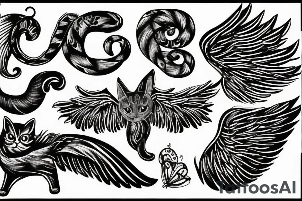cat with attached wings tattoo idea