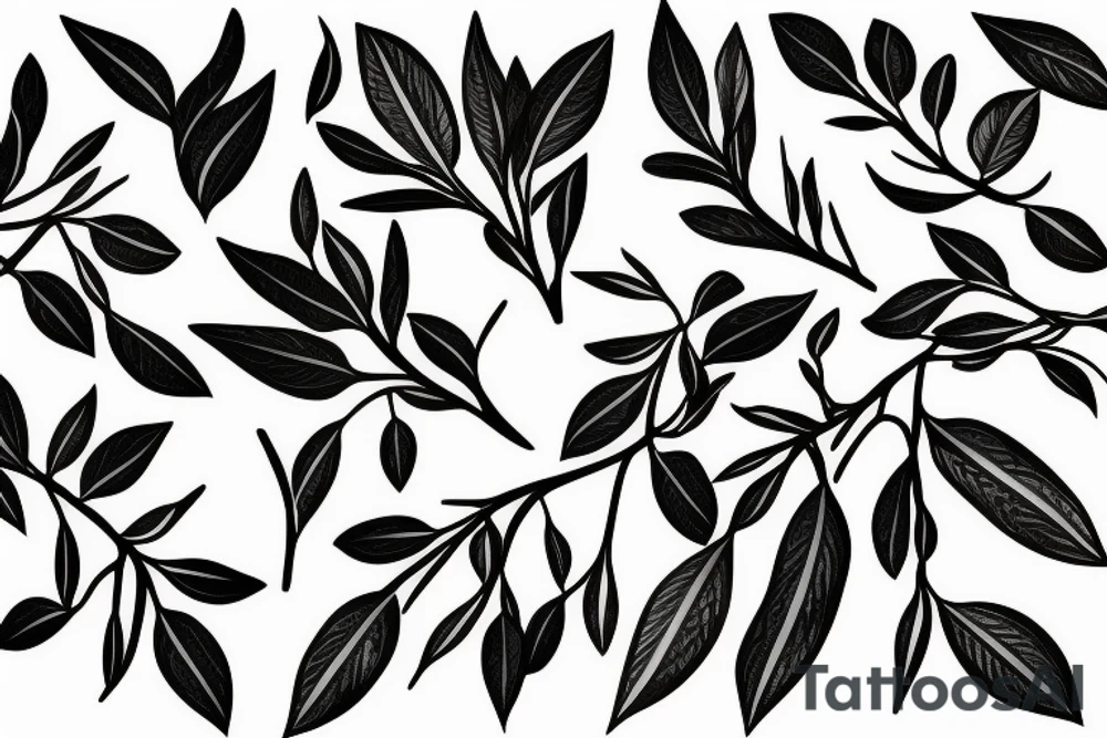 Olive and fig branch within a black frame using negative space for shading tattoo idea Olive and fig branch within a black frame using negative space for shading tattoo idea