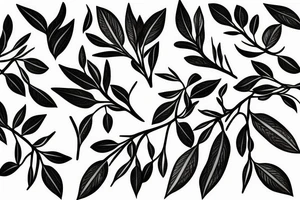 Olive and fig branch within a black frame using negative space for shading tattoo idea