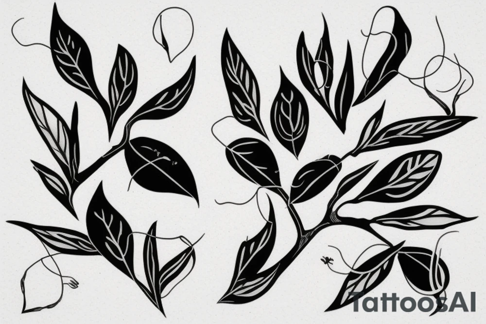 Olive and fig branch within a black frame using negative space for shading tattoo idea Olive and fig branch within a black frame using negative space for shading tattoo idea