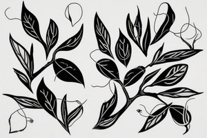 Olive and fig branch within a black frame using negative space for shading tattoo idea