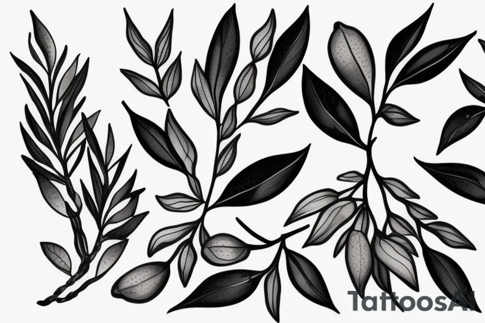 Olive and fig branch realism within a black frame using negative space for shading tattoo idea Olive and fig branch realism within a black frame using negative space for shading tattoo idea