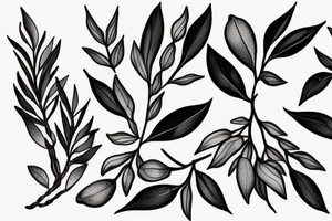 Olive and fig branch realism within a black frame using negative space for shading tattoo idea