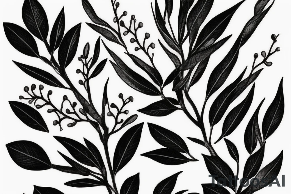 Olive and fig branch realism within a black frame using negative space for shading tattoo idea Olive and fig branch realism within a black frame using negative space for shading tattoo idea