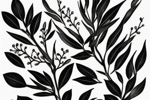 Olive and fig branch realism within a black frame using negative space for shading tattoo idea