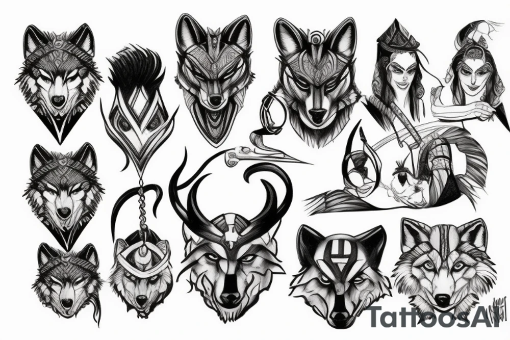 loki, wolf, hanuman tattoo idea