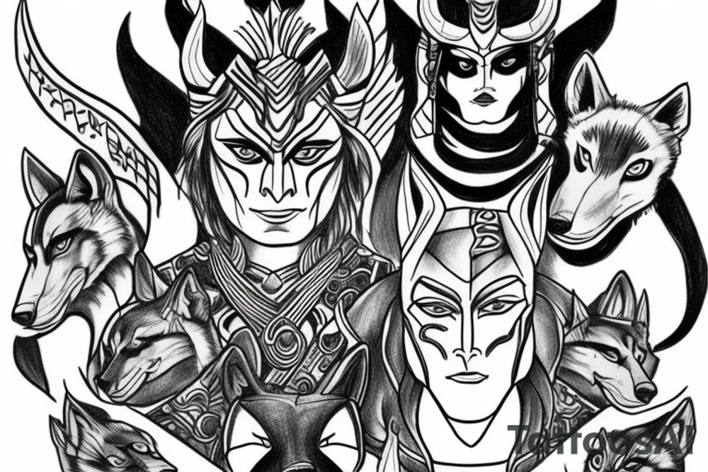 loki, wolf, hanuman tattoo idea