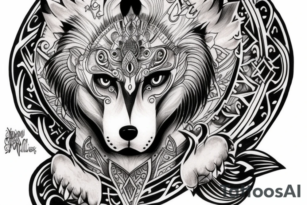 wolf hanuman tattoo idea