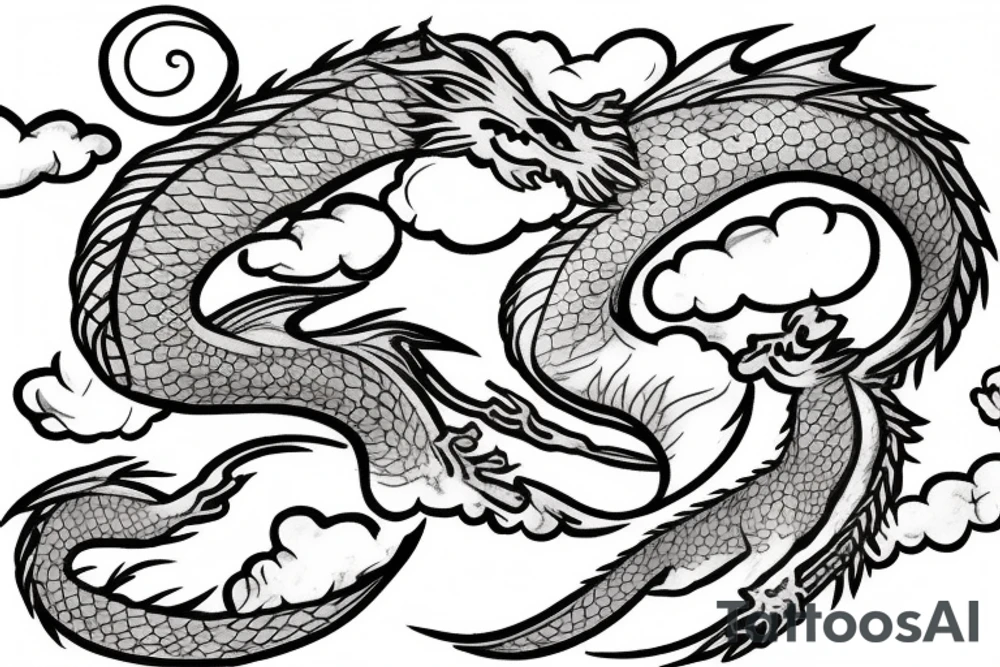 Dragon flying in clouds tattoo idea