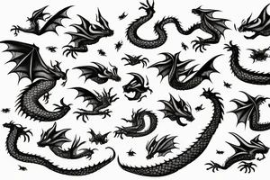 3 small dragons flying through clouds tattoo idea