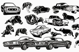 Beagle driving a mustang car tattoo idea