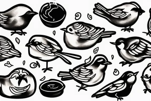 Fat bird eating pancakes tattoo idea