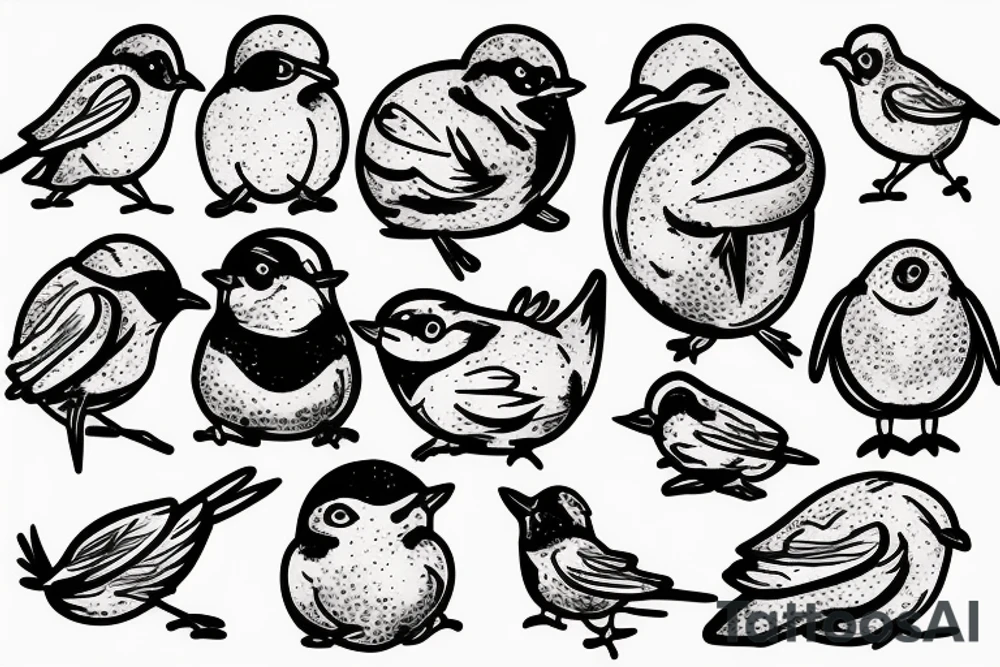 Fat bird eating pancakes tattoo idea
