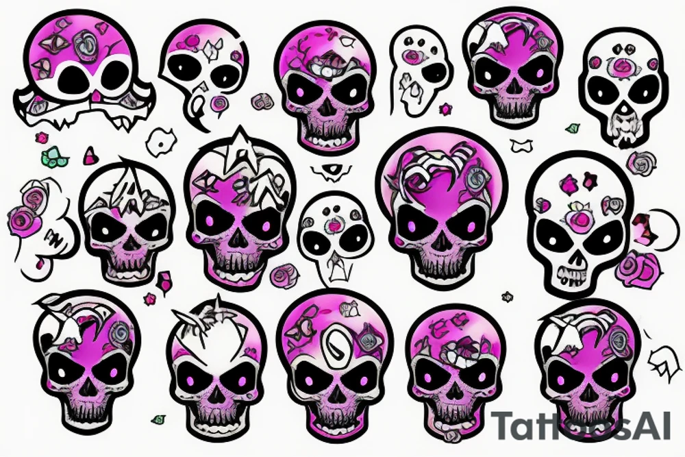 Pastel goth kawaii halloween skull flash tattoo idea