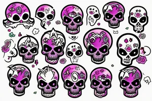 Pastel goth kawaii halloween skull flash tattoo idea