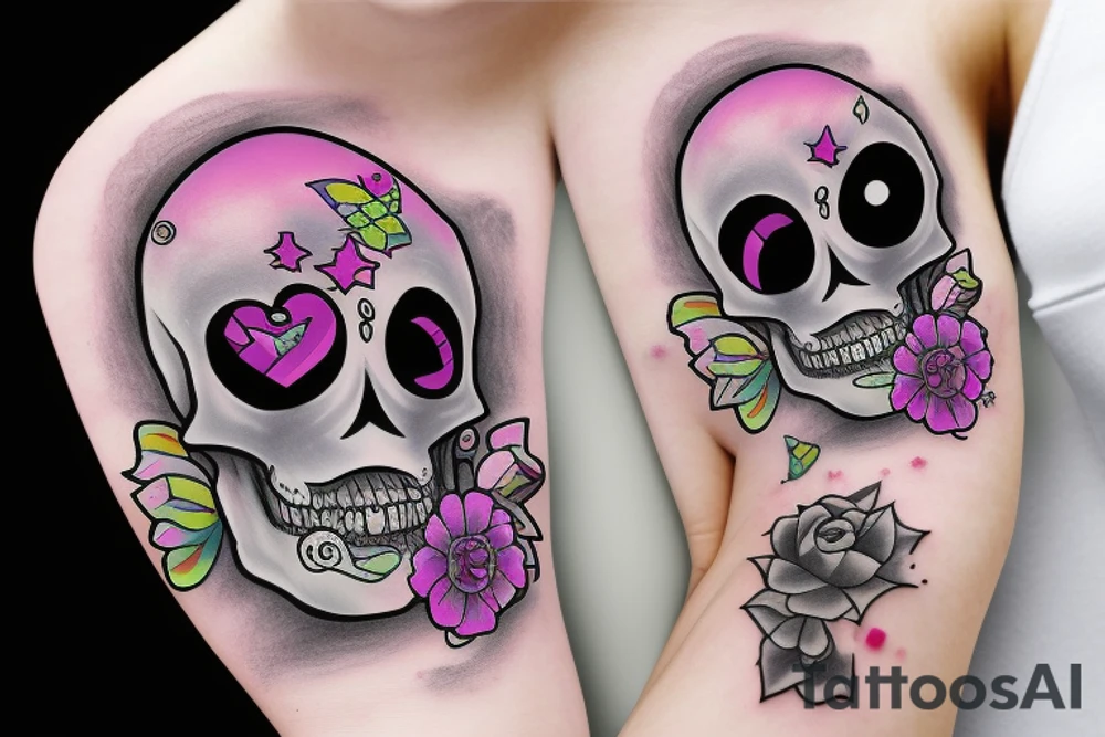 Pastel goth kawaii halloween skull flash tattoo idea