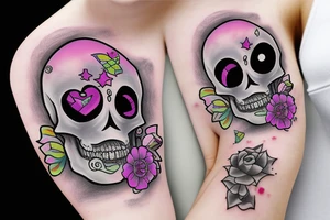 Pastel goth kawaii halloween skull flash tattoo idea