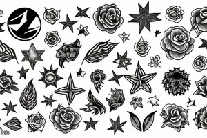 Sol, estrela, mar, planta tattoo idea