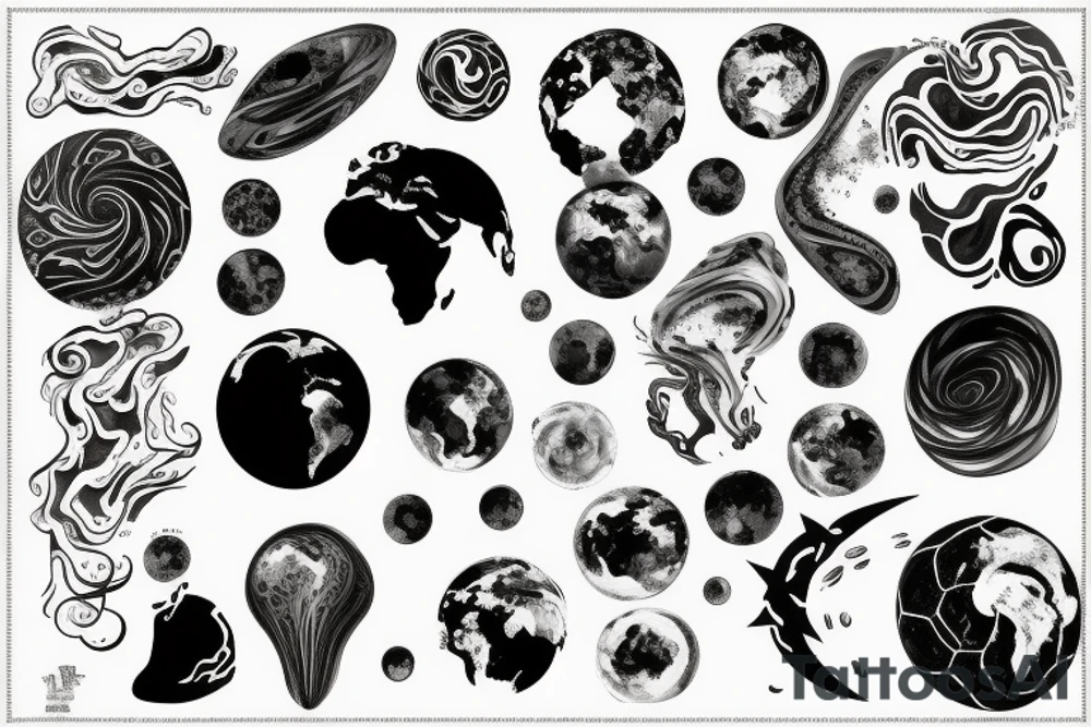 Melting earth with all continents which melts into movement swirls tattoo idea