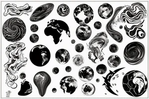 Melting earth with all continents which melts into movement swirls tattoo idea
