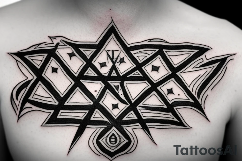 A tattered pentagram with the words "Fuck Life" across the center. tattoo idea