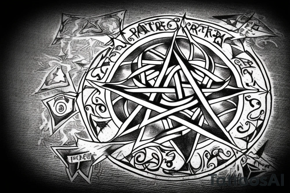 A tattered pentagram with the words "Fuck Life" across the center. tattoo idea