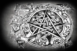 A tattered pentagram with the words "Fuck Life" across the center. tattoo idea