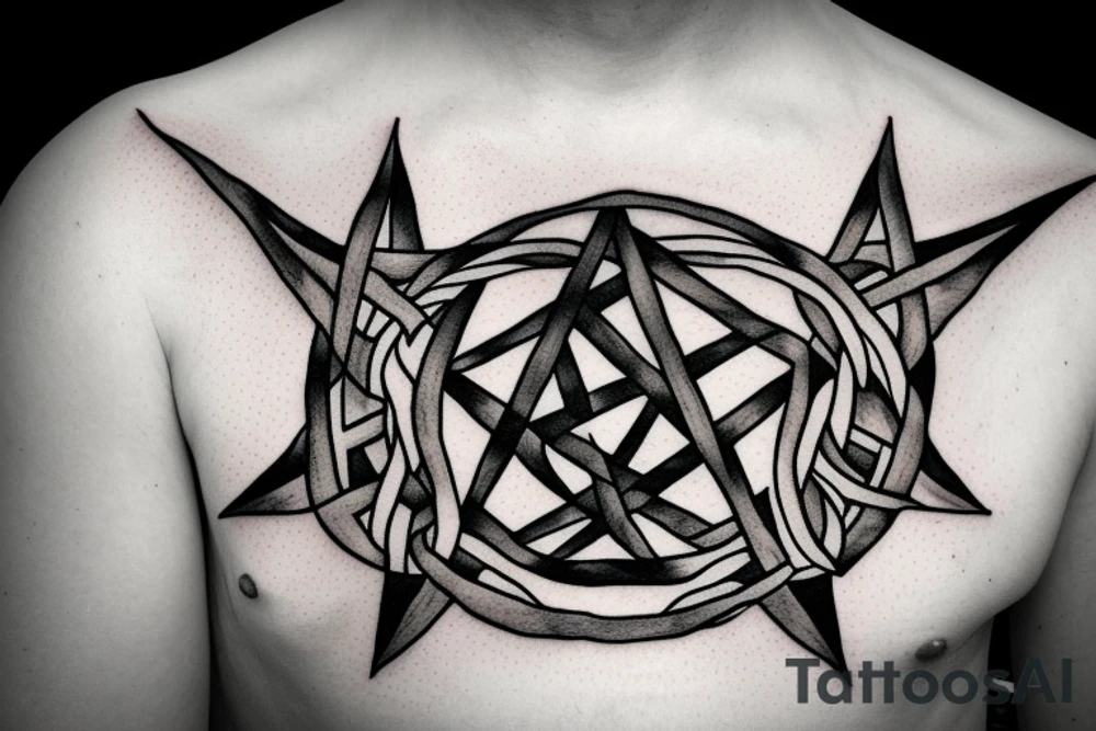 A tattered pentagram with the words "Fuck Life" across the center. tattoo idea