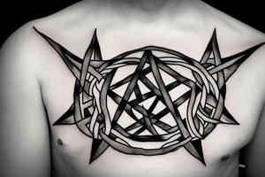 A tattered pentagram with the words "Fuck Life" across the center. tattoo idea