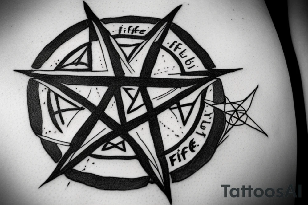 A tattered pentagram with the words "Fuck Life" across the center. tattoo idea