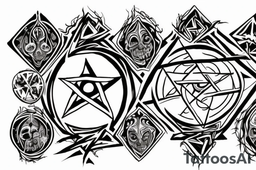 A tattered pentagram with the words "Fuck Life" across the center. tattoo idea