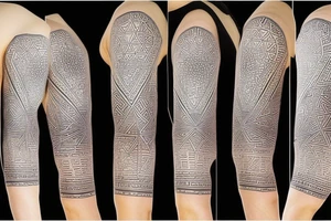 Geometric sleeve with flashes of colour tattoo idea