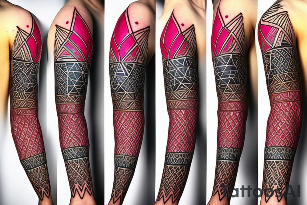 Geometric sleeve with flashes of colour tattoo idea