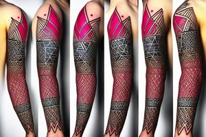 Geometric sleeve with flashes of colour tattoo idea