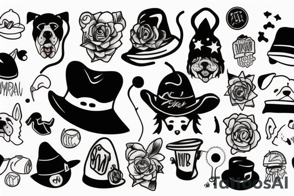 Black dog wearing a fun hat tattoo idea