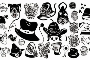 Black dog wearing a fun hat tattoo idea