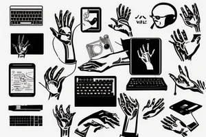 a computer with hands and legs typing in a keyboard tattoo idea