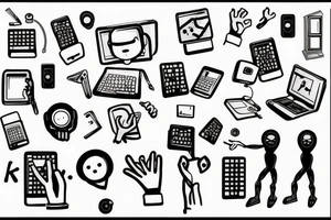 a computer with hands and legs typing in a keyboard tattoo idea