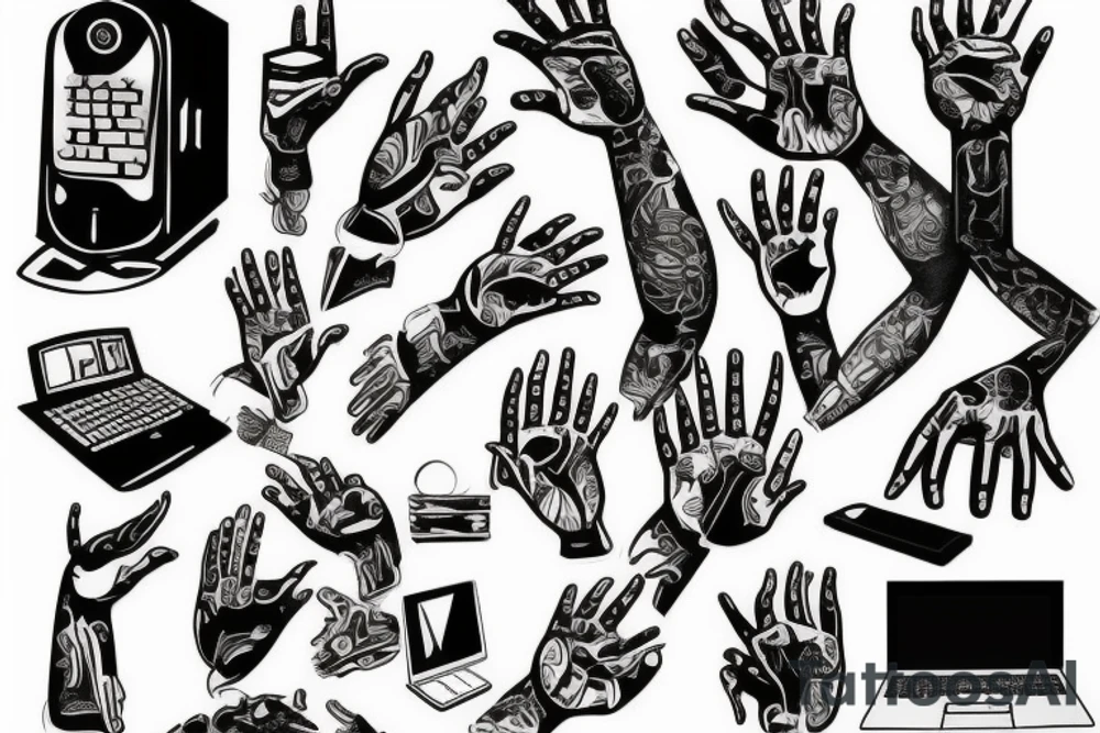 a computer with hands and legs tattoo idea
