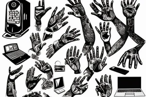 a computer with hands and legs tattoo idea